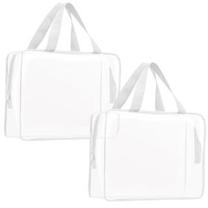 2pcs Crystal Clear Pvc Travel Toiletry Bag Kit For Women Men, Waterproof Vinyl💕